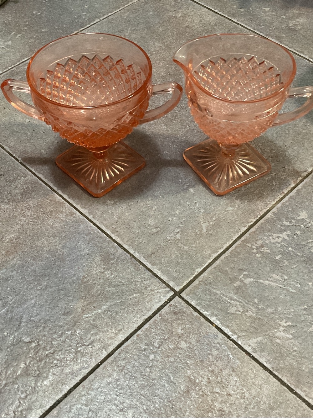 Anchor Hocking Pink Depression Glass Creamer and Sugar Set